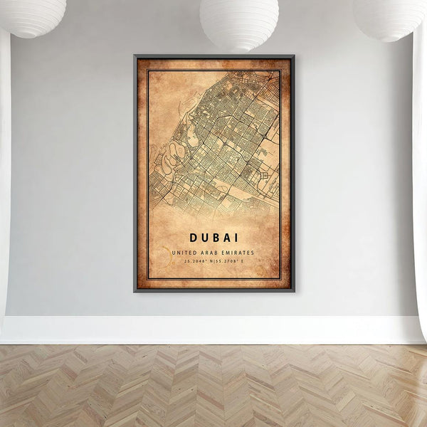 Dubai Vintage Map Canvas Art Clock Canvas