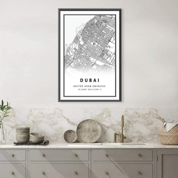 Dubai White Map Canvas Art Clock Canvas