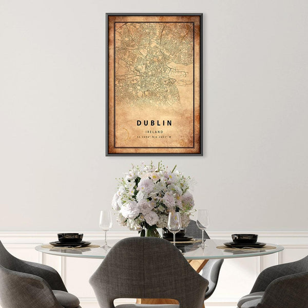 Dublin Vintage Map Canvas Art Clock Canvas