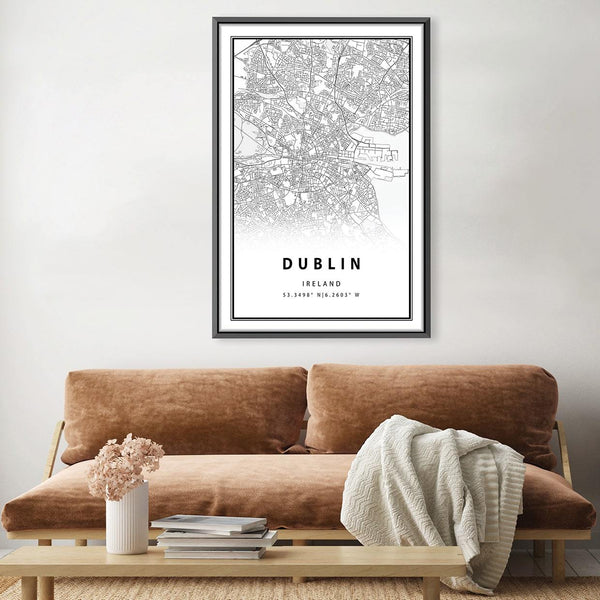 Dublin White Map Canvas Art Clock Canvas