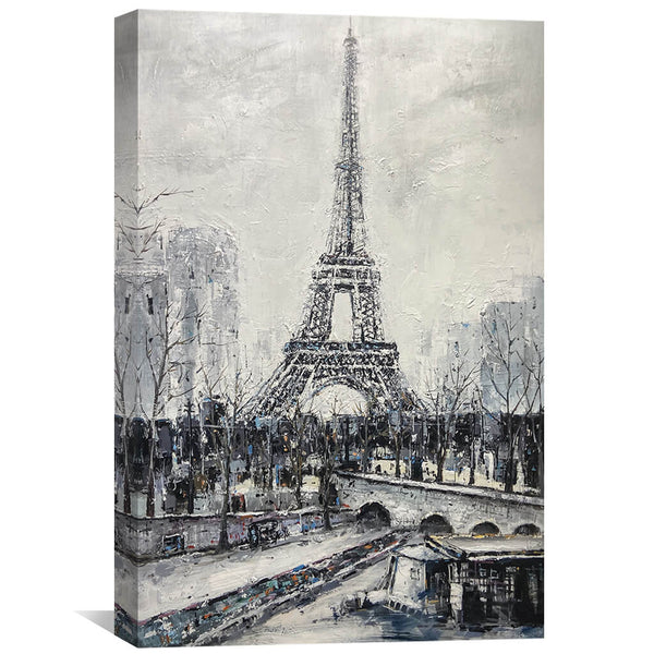 Eiffel Brushed Oil Painting Oil Clock Canvas