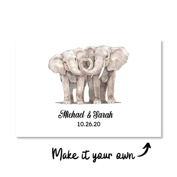 Elephant Love Canvas Customizer Landscape Short / 150 x 100cm / Unframed Canvas Print Clock Canvas