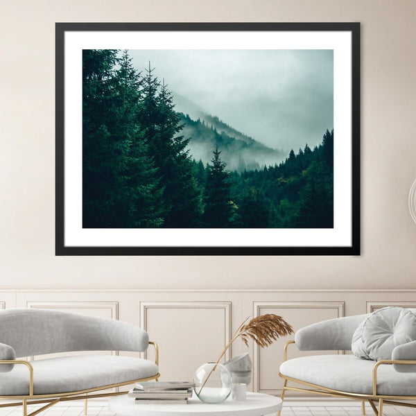 Foggy Forest Print Art 45 x 30cm / Unframed Canvas Print Clock Canvas