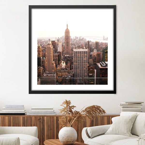 Golden City Print Art Clock Canvas