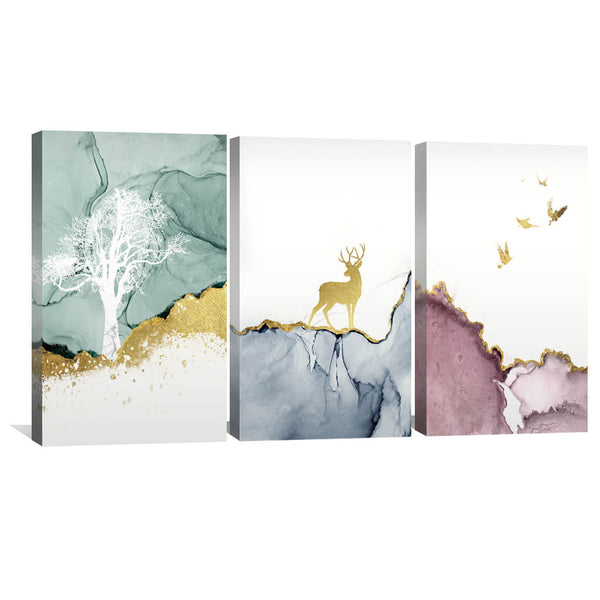 Golden Deer Canvas Art 40 x 60cm / Set of 3 / Unframed Canvas Print Clock Canvas