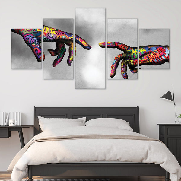 Graffiti Hand of God Canvas - 5 Panel Art Clock Canvas