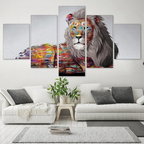 Graffiti Lion Canvas Art 5 Panel / Large / Standard Gallery Wrap Clock Canvas