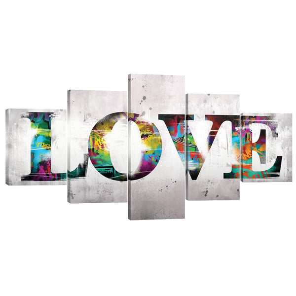 Graffiti Love Canvas - 5 Panel Art 5 Panel / Large / Standard Gallery Wrap Clock Canvas