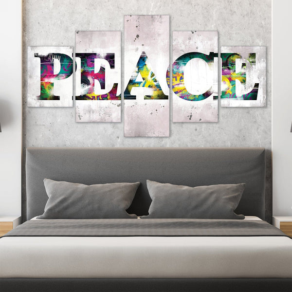 Graffiti Peace Canvas - 5 Panel Art Clock Canvas