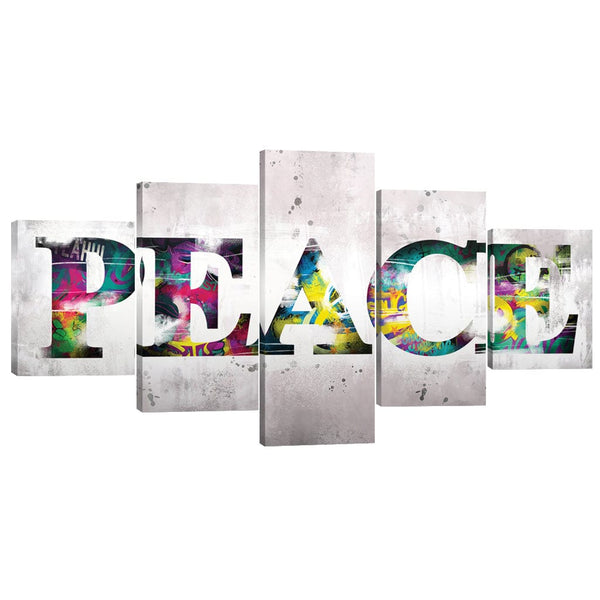 Graffiti Peace Canvas - 5 Panel Art 5 Panel / Large / Standard Gallery Wrap Clock Canvas