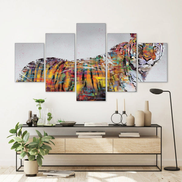 Graffiti Tiger Canvas - 5 Panel Art Clock Canvas