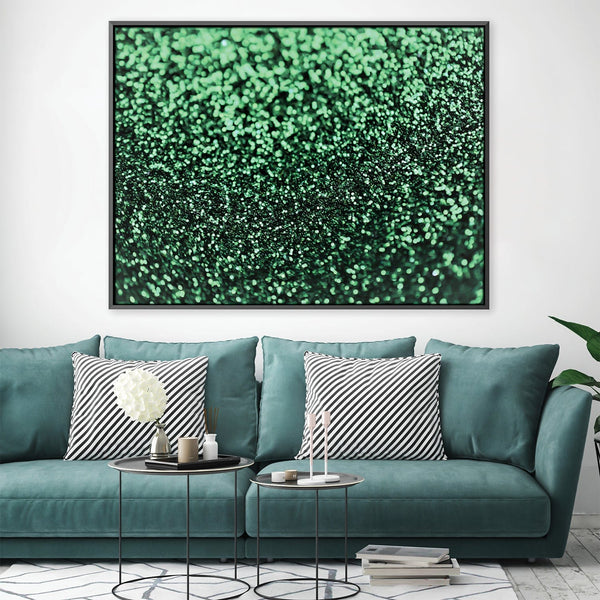 Green Glitter Canvas Art 45 x 30cm / Unframed Canvas Print Clock Canvas