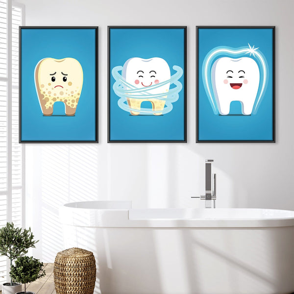 Happy Teeth Canvas Art Set of 3 / 30 x 45cm / Unframed Canvas Print Clock Canvas