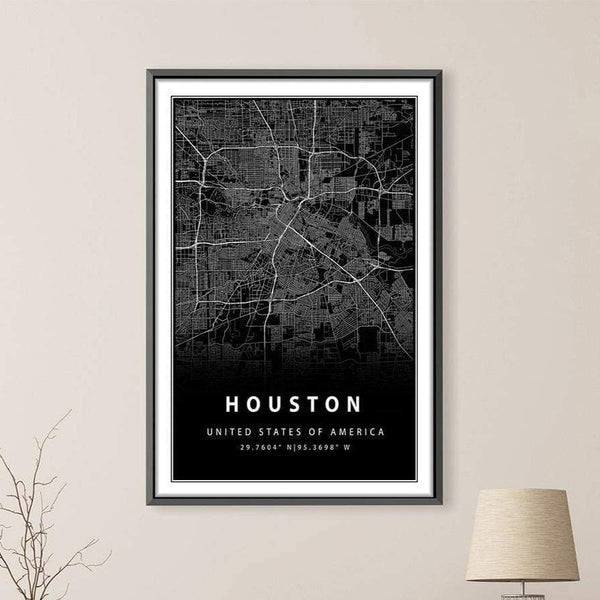 Houston Black Map Canvas Art Clock Canvas