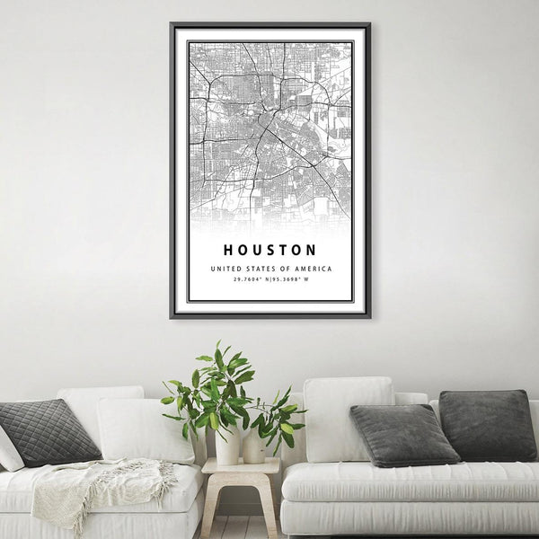 Houston White Map Canvas Art Clock Canvas