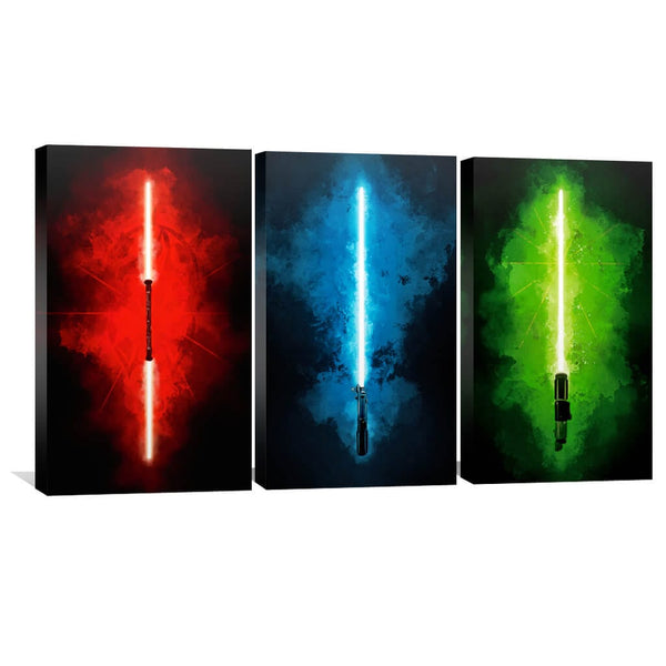 Lightsabers Canvas Art Set of 3 / 30 x 45cm / Unframed Canvas Print Clock Canvas