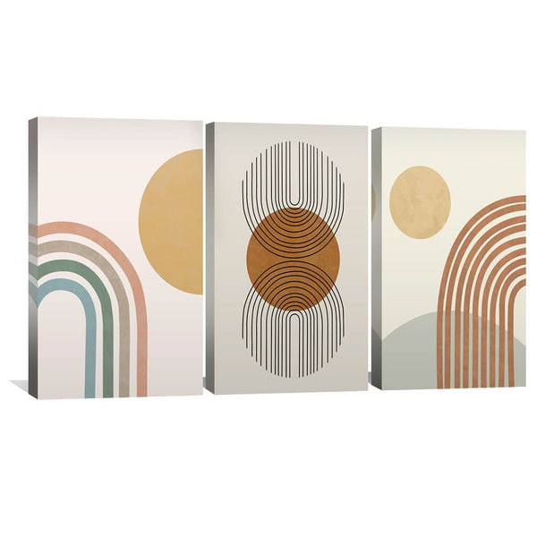 Lines and Circles Canvas Art Set of 3 / 30 x 45cm / Unframed Canvas Print Clock Canvas