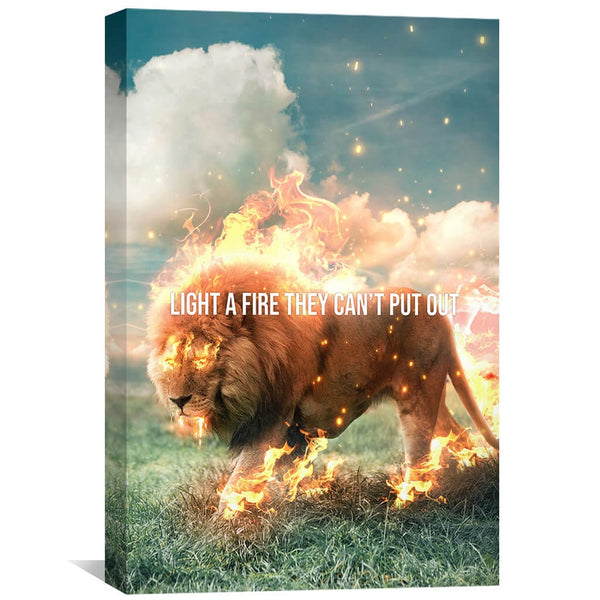 Lion Fire Canvas Art 30 x 45cm / Standard Gallery Wrap Clock Canvas