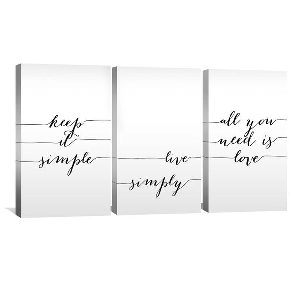 Live Simply Canvas Art Set of 3 / 40 x 60cm / Unframed Canvas Print Clock Canvas