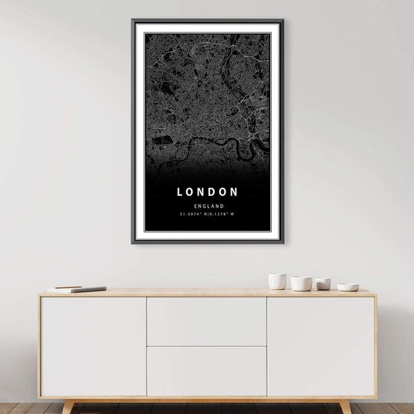 London Black Map Canvas Art Clock Canvas