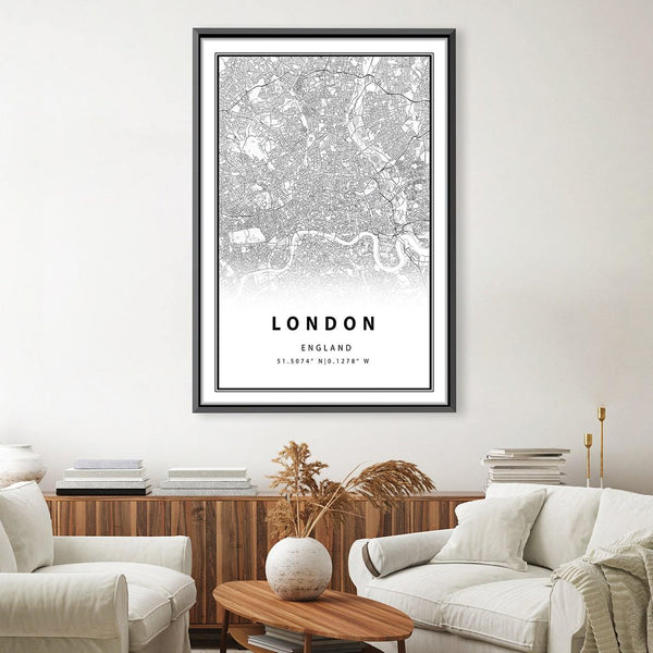 London White Map Canvas Art Clock Canvas