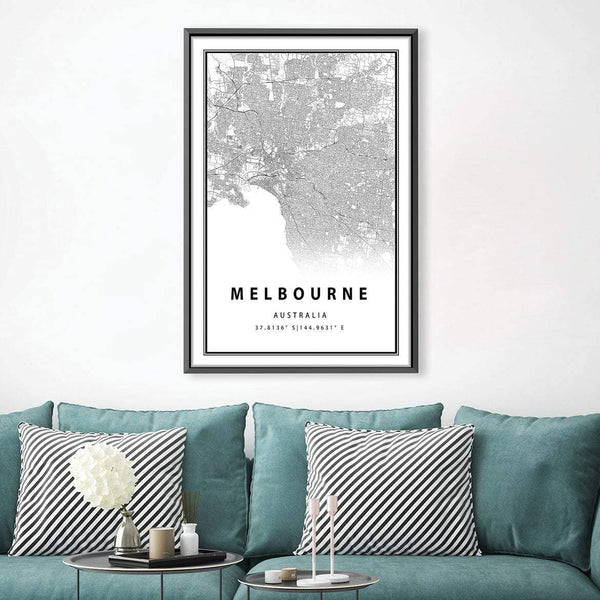 Melbourne White Map Canvas Art Clock Canvas