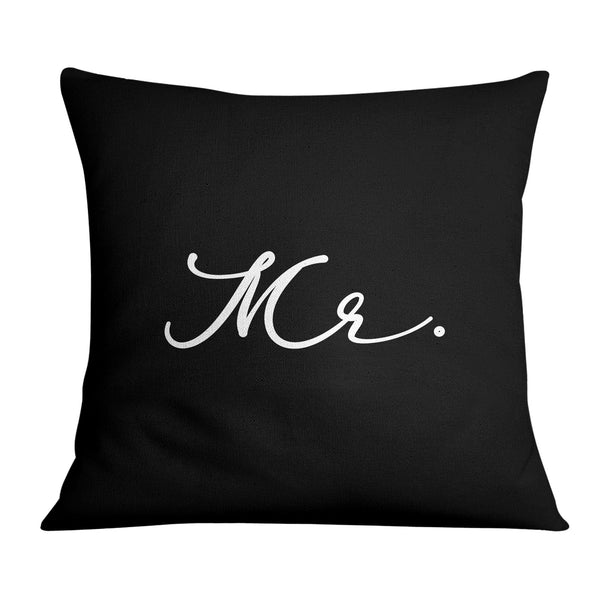 Mr and Mrs Black and White Cushion Cushion A / 45 x 45cm Clock Canvas