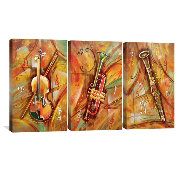 Musical Waves Canvas Art Set of 3 / 40 x 50cm / Unframed Canvas Print Clock Canvas