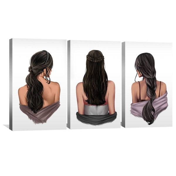 Mysterious Woman Canvas Art Set of 3 / 40 x 60cm / Unframed Canvas Print Clock Canvas