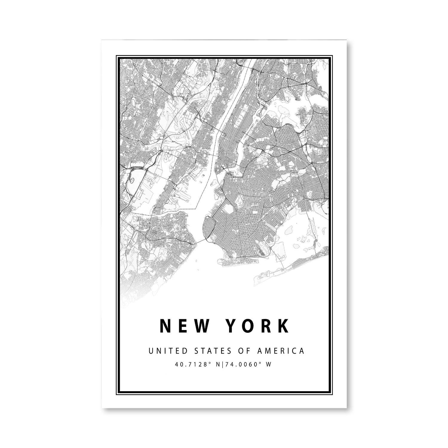 New York White Map Canvas Clockcanvas 