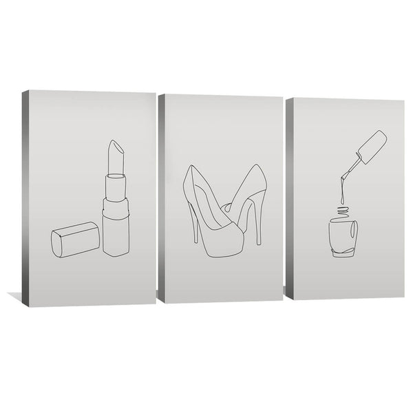 Night Out Essentials Canvas Art Set of 3 / 30 x 45cm / Unframed Canvas Print Clock Canvas