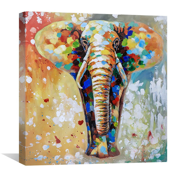 Painted Elephant Oil Painting Oil Clock Canvas