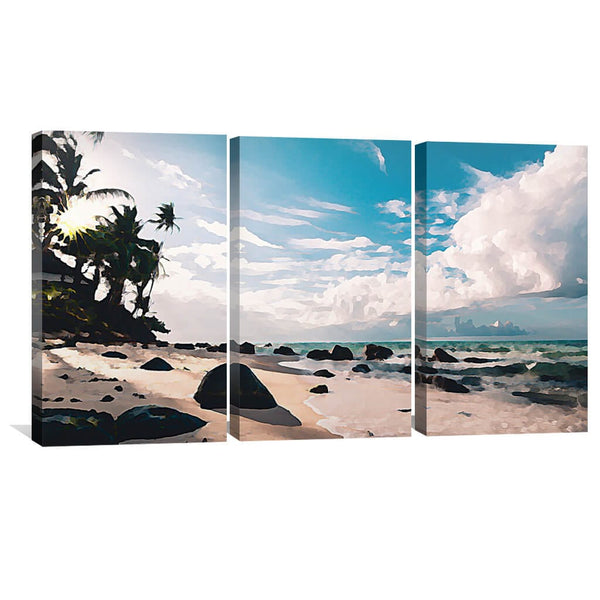 Paradise Beach Canvas Art Set of 3 / 40 x 60cm / Unframed Canvas Print Clock Canvas