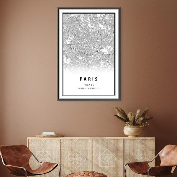 Paris White Map Canvas Art Clock Canvas