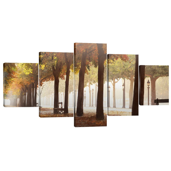 Park Strolls Canvas - 5 Panel Art Clock Canvas