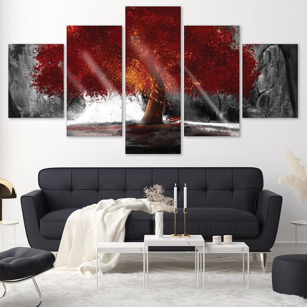 Peaceful Redwood Canvas Art 5 Panel / Large / Standard Gallery Wrap Clock Canvas