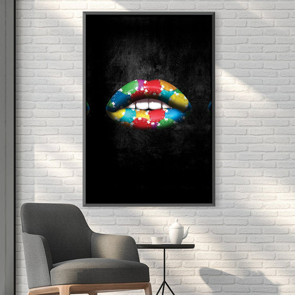 Poker Chips Lips Canvas Art Clock Canvas