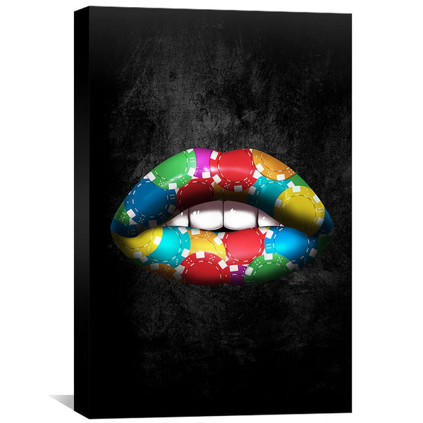 Poker Chips Lips Canvas Art 30 x 45cm / Standard Gallery Wrap Clock Canvas