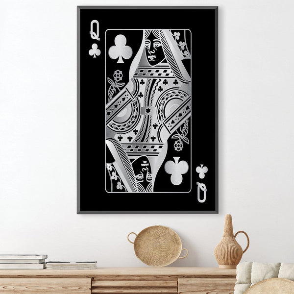 Queen of Clubs - Silver Canvas Art Clock Canvas