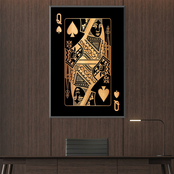 Queen of Spades - Gold Canvas Art Clock Canvas