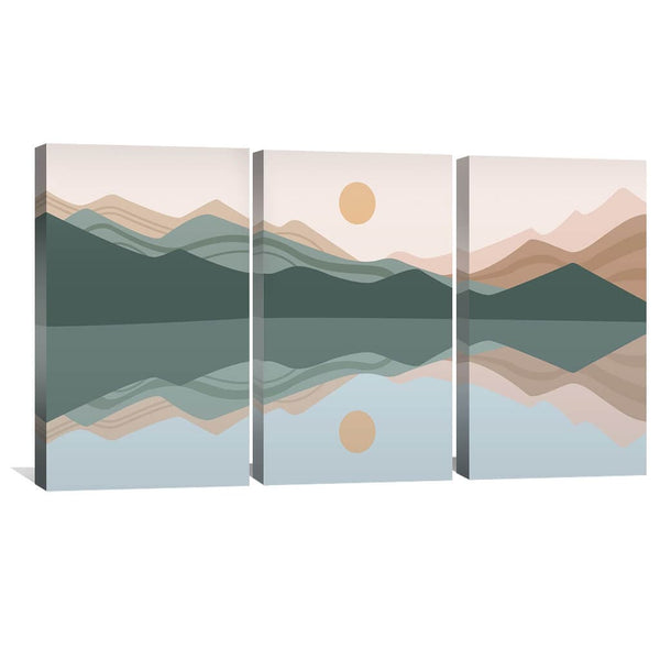 Reflective Landscape Canvas Art Set of 3 / 30 x 45cm / Unframed Canvas Print Clock Canvas