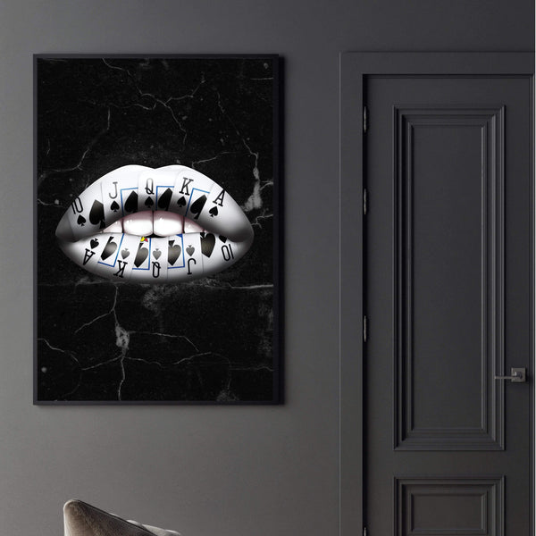 Royal Flush Lips - Spades Canvas Art Clock Canvas