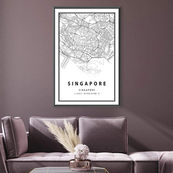 Singapore White Map Canvas Art Clock Canvas