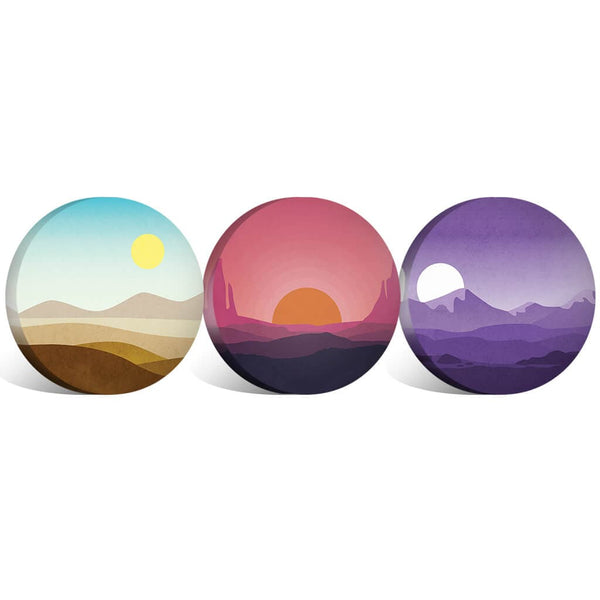 Sunny Plains Canvas - Circle Art Set of 3 / 40 x 40cm / Standard Gallery Wrap Clock Canvas