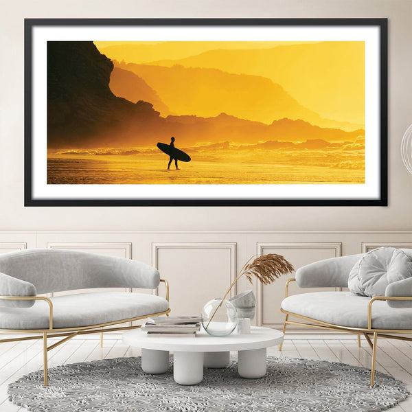 Surfer Sunset Print Art Clock Canvas