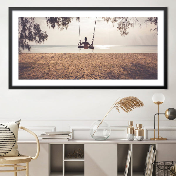 Swinging Beach Landscape Print Art Clock Canvas