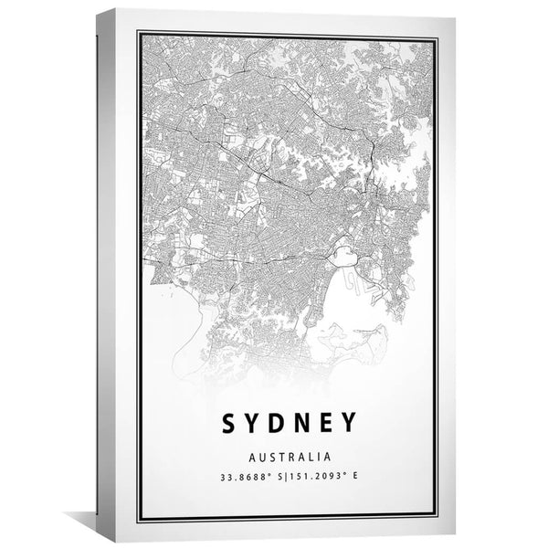 Sydney White Map Canvas Art Clock Canvas