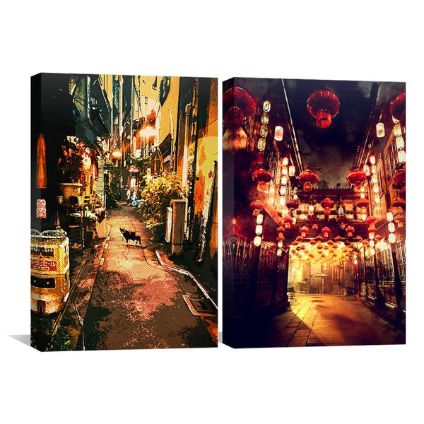 Tokyo Streets Canvas Art Set of 2 / 40 x 60cm / Unframed Canvas Print Clock Canvas