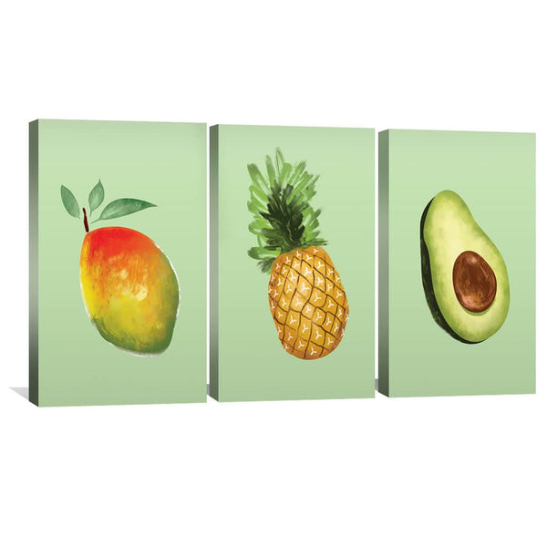 Tropical Fruit Canvas Art Set of 3 / 30 x 45cm / Unframed Canvas Print Clock Canvas