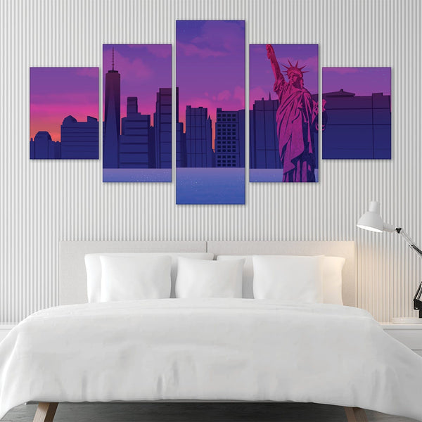 Twilight Liberty Canvas - 5 Panel Art 5 Panel / Large / Standard Gallery Wrap Clock Canvas